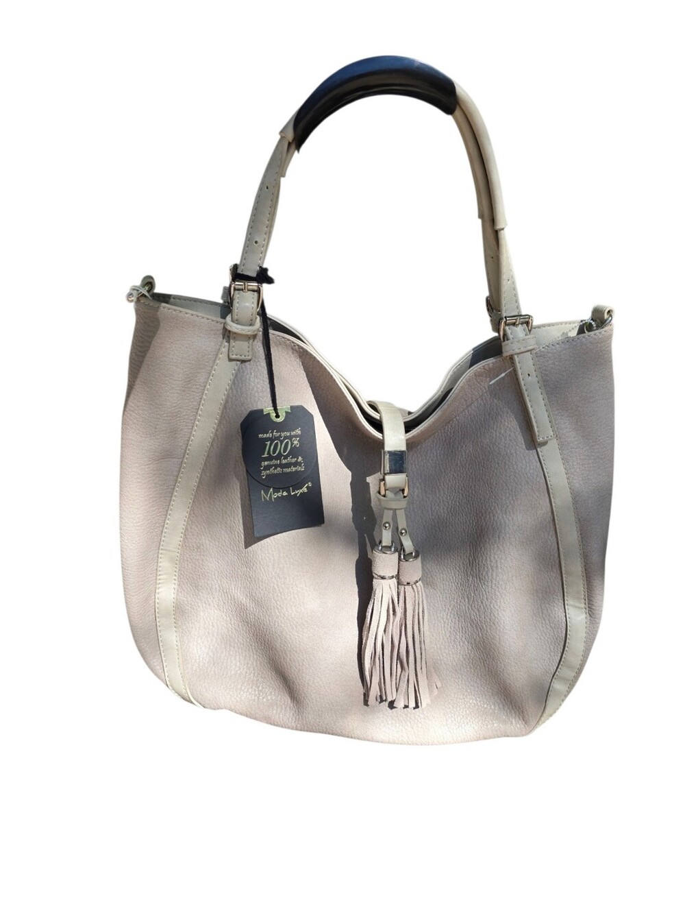 Nwt Leather Tassel Tote Bag in Light Beige